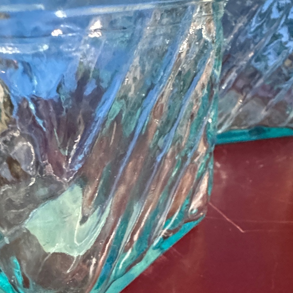 Pair of Vintage Aqua Ribbed Glass Votive Holder, Block Design - Picture 6 of 9